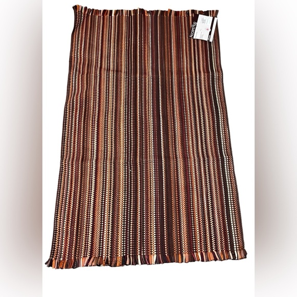 Vintage NWT Colonial Kitchen Rug Reversible Dark Coffee Rust Stripes 24” X 40” - Picture 1 of 3